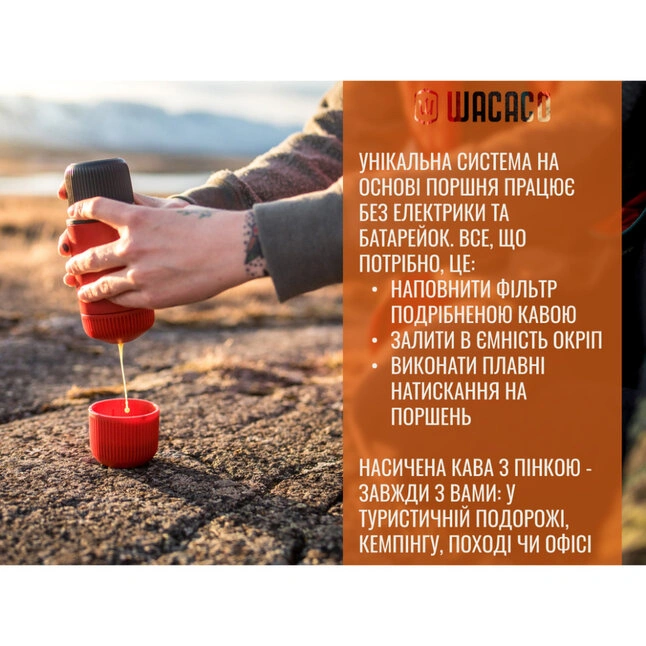 Портативна еспресо-кавоварка Wacaco Nanopresso помаранчева з чохлом — Photo 8