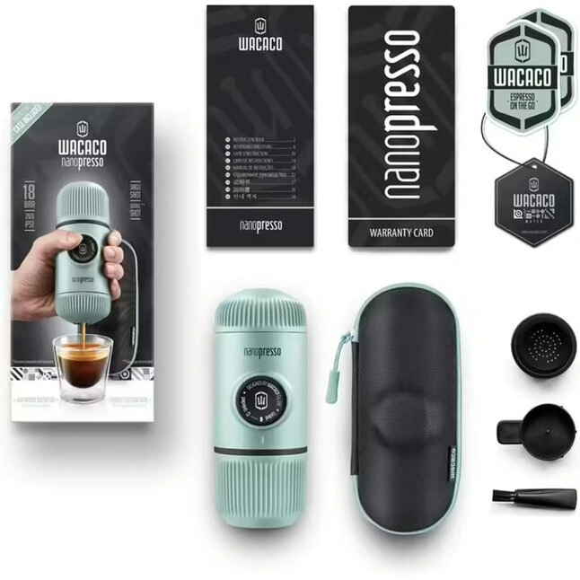 Портативная эспрессо-кофеварка Wacaco Nanopresso голубая с чехлом — Photo 1